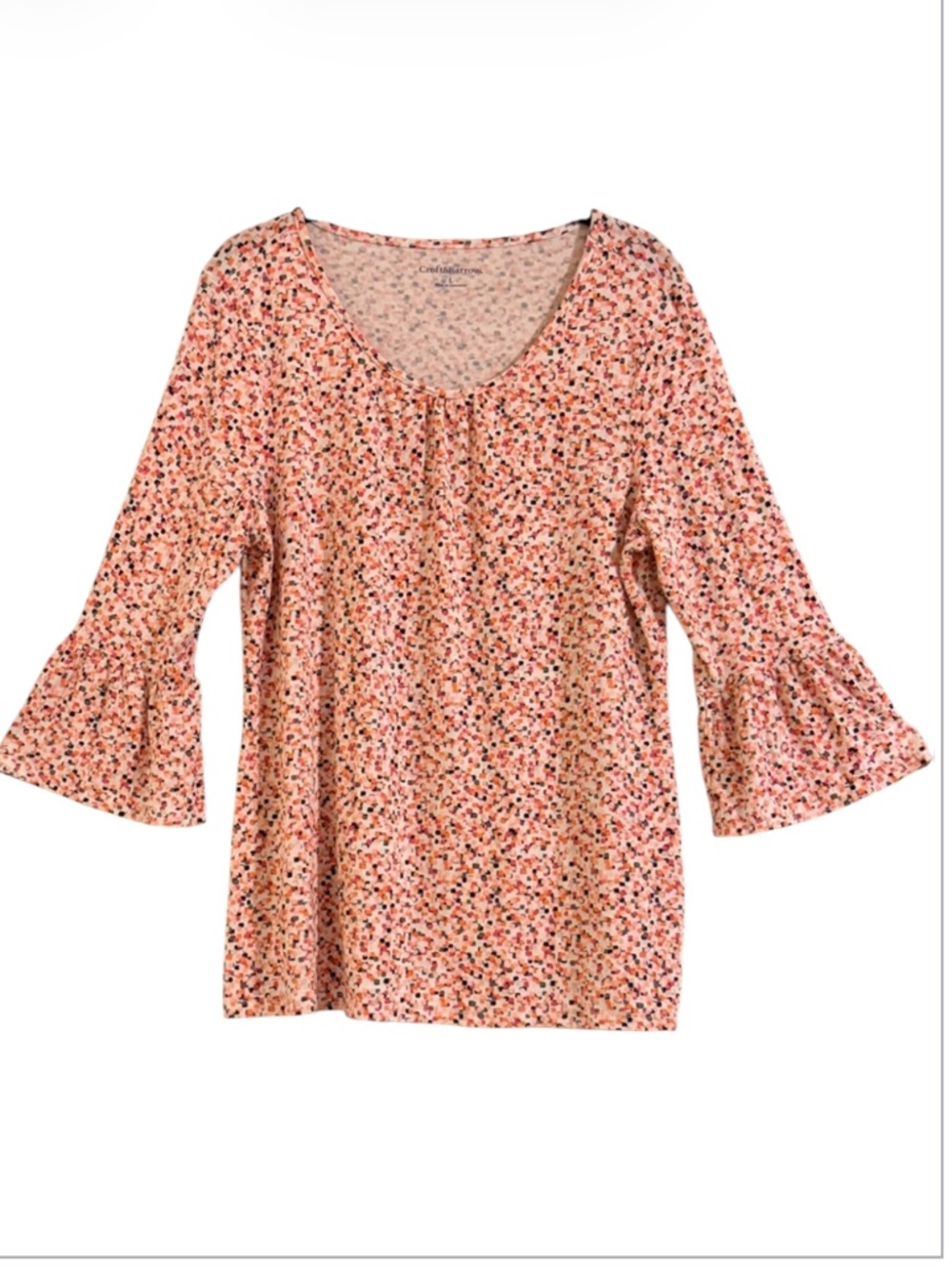 Croft & Barrow Pink Floral Bell Sleeve Rayon Spandex Top Blouse Size L